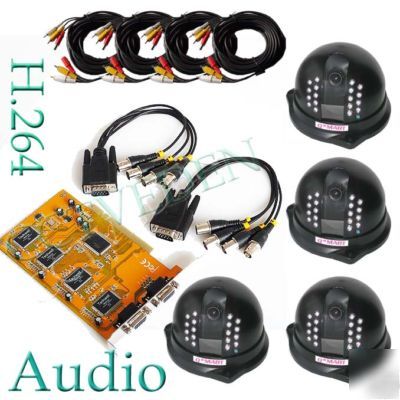 H.264 cctv pc card dvr 4 security audio cameras system