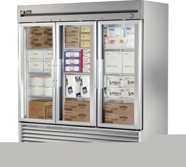 True t-72FG freezer with three glass doors