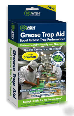 Biowish tm grease trap aid breaks down grease and odor