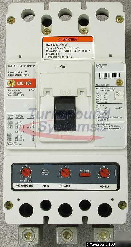Cutler-hammer KDC3400X breakers 400 amp, 100 kair 