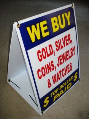 New we buy gold sandwich board sign 2-sided a-frame kit 