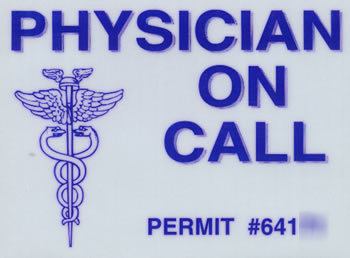 Physician on call windshield static cling pass