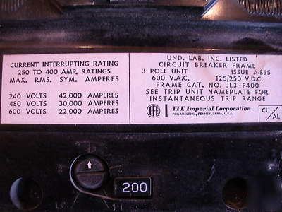 Ite 400A / 600V circuit breaker JL3-F400 