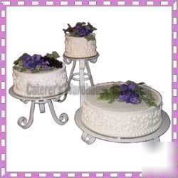 New scrolled round wedding cake plateau stand 3 piece 