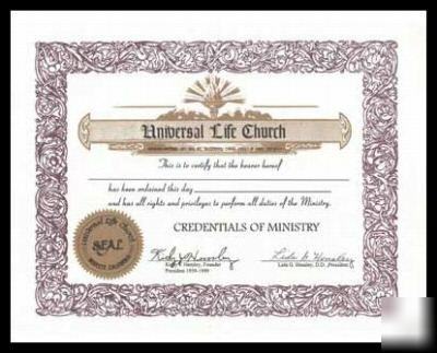 Ordained minister license perform weddings ordination