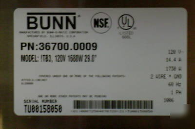 Bunn tea brewer model TB3 automatic tea brewing system