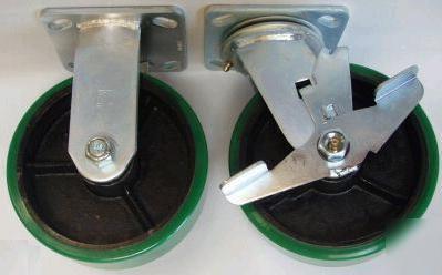 New set of 2 1-rgd 1-swvl caster poly on steel 8