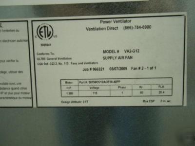 3300 cfm supply air fan
