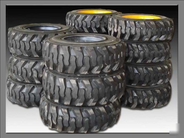 Set of 4 12X16.5 12 ply skid steer bobcat rims & tires