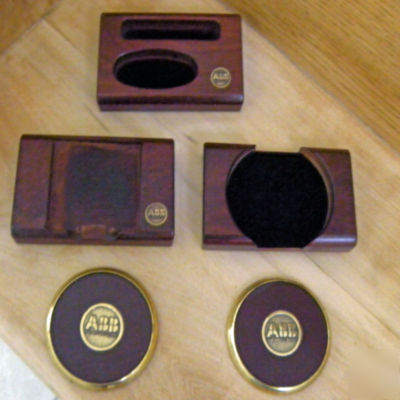 Abb asea brown boveri 5 piece wooden office desk set