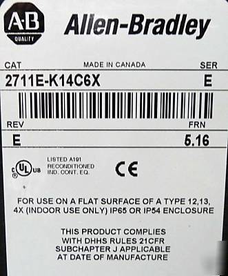 Mint allen bradley panelview 2711E-K14C6 e 2711EK14C6
