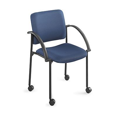(2) blue stackable reception chairs with casters