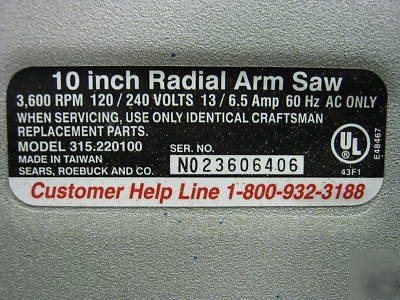 Craftsman professional laser trac 10 in. radial arm saw