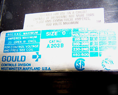 Gould size 0 starter enclosure w transformer A203B