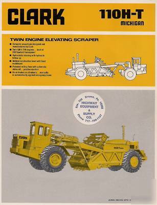 Clark twin eng elevating scraper brochure model 110H-t