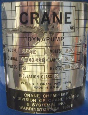 Crane dynapump model 584E 1/4HP 230V 3.5A 3PH 50/60 hz