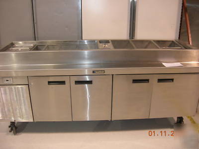 Delfield 8' 4 door refrigerated prep tables top access