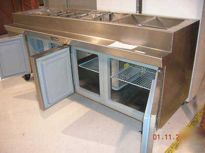 Delfield 8' 4 door refrigerated prep tables top access