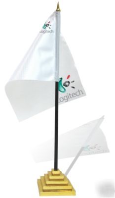 Promotional office desk flag,w/golden stand custom logo