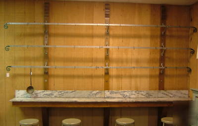 Antique industrial butcher rack & marble table 12' old 