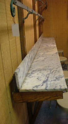 Antique industrial butcher rack & marble table 12' old 