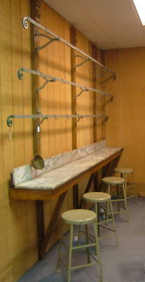 Antique industrial butcher rack & marble table 12' old 