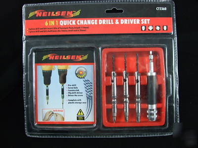 Drill and bit set quick change 6 in 1
