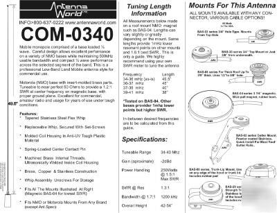 Low band antenna 34-40 mhz motorola nmo mount type 034