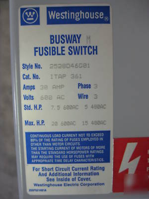 Westinghouse 30 a amp bus plug fusible switch ITAP361
