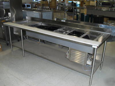 9' refrigerated prep table w/single warmer excellent