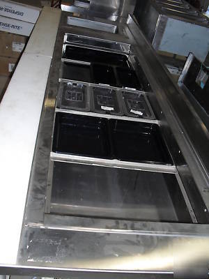 9' refrigerated prep table w/single warmer excellent