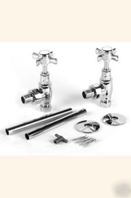 Traditional chrome angled towel rail radiator valves 