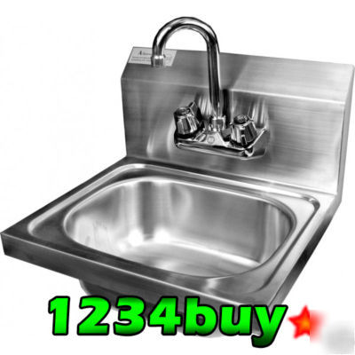 Wall mount hand sink 16 x 15 with faucet, nsf stainless