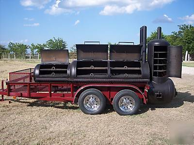 Custom bbq cooker and charcoal grill trailer mounted 