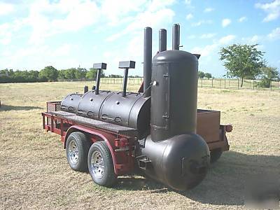 Custom bbq cooker and charcoal grill trailer mounted 