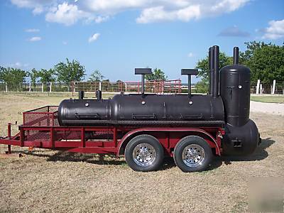 Custom bbq cooker and charcoal grill trailer mounted 