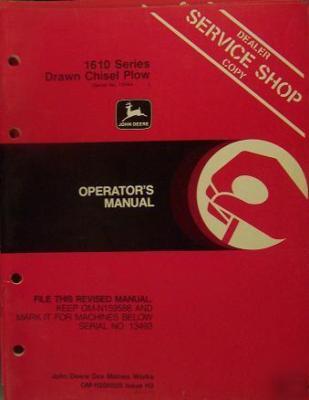 John deere 1610 drawn chisel plow manual s/n 13494 & up