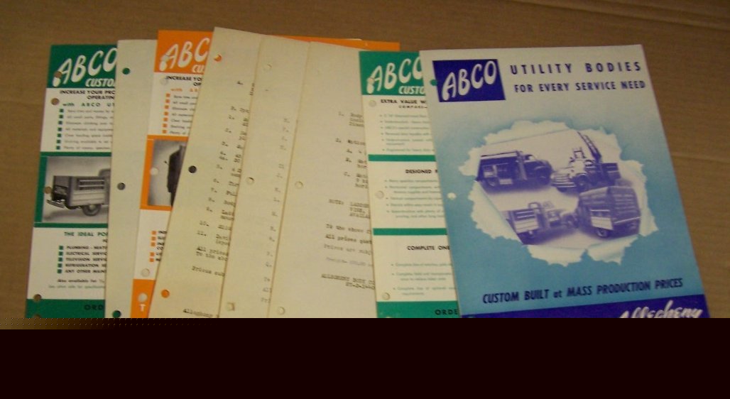 Abco 1950's construction body sales brochure lot