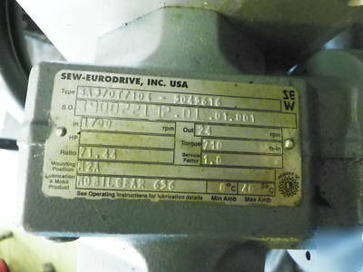 Sew euro-drive 1/2 hp motor w/ gear drive 71.44:1