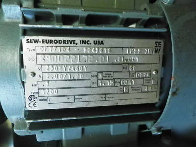 Sew euro-drive 1/2 hp motor w/ gear drive 71.44:1