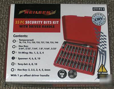 33PC security bit set hex tri-wing torx & driver handle