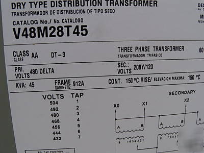 Eaton cutler hammer V48M28T45 460V-208/120V transformer