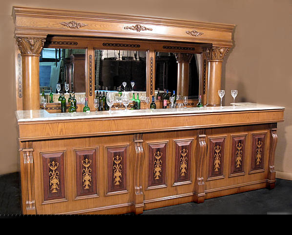 11FT oak mahogany home pub wine liquor bar w/ marble