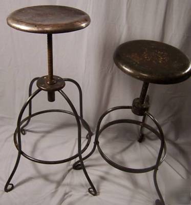 #12 vtg.oak, metal industrial drafting stool w/footrest