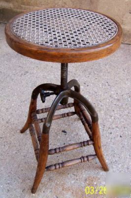 #12 vtg.oak, metal industrial drafting stool w/footrest