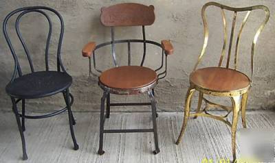 #12 vtg.oak, metal industrial drafting stool w/footrest