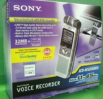 Sony digital voice recorder w/dragon...: icd-MX20DR9