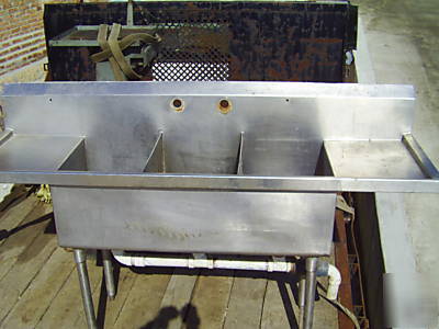 Elkay 3 compartment stainless sink 2 drain boards 
