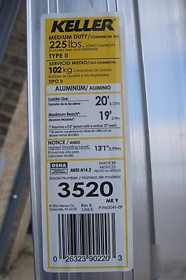 Keller 20' aluminum extention ladder 225LB
