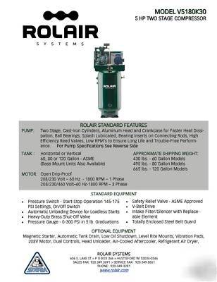 Rolair 5HP 2 stage air compressor